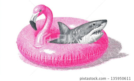 Flamingo float with a shark inside 135950611