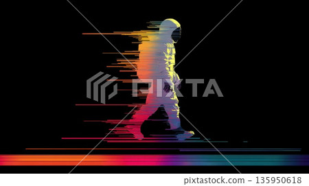 Astronaut walks in colorful lines 135950618