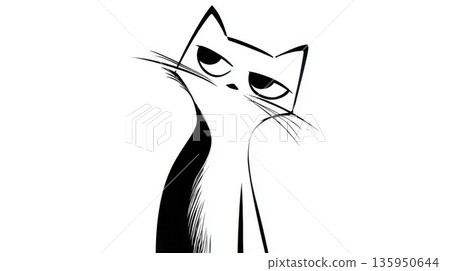Curious black and white cat 135950644