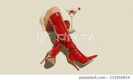 Enjoying a drink with stylish boots Enjoying a drink with stylish boots 135950654