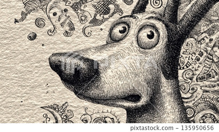 Art of a dog with doodle background Art of a dog with doodle background 135950656
