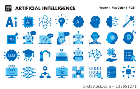 Artificial Intelligence (AI) Icon Illustration Set in Flat Color Style Artificial Intelligence (AI) Icon Illustration Set in Flat Color Style 135951271