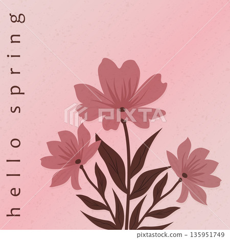Spring flowers bouquet in boho style on pink background vector illustration. Spring flowers bouquet in boho style on pink background vector illustration. 135951749