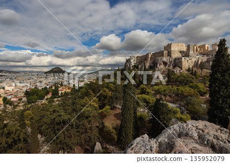 View to Acropolis with Propylaea and Temple of Athena Nike, Athens, Greece View to Acropolis with Propylaea and Temple of Athena Nike, Athens, Greece 135952079