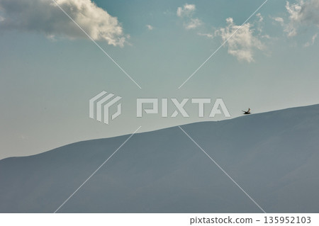 A sweeping mountain landscape in August 2025, with tiered, wooded hills under a clear summer sky. A sweeping mountain landscape in August 2025, with tiered, wooded hills under a clear summer sky. 135952103