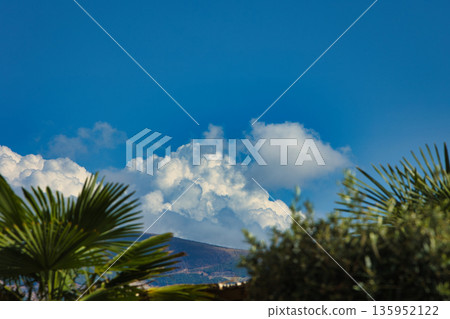 A sweeping mountain landscape in August 2025, with tiered, wooded hills under a clear summer sky. A sweeping mountain landscape in August 2025, with tiered, wooded hills under a clear summer sky. 135952122