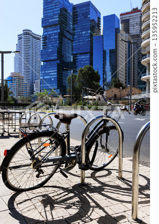 Modern City Street with Bicycles in Tel Aviv, Israel 135952213