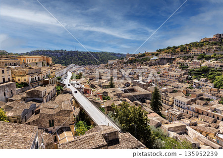 View of Modica, Sicily, Italy. Modica , Ragusa Province, view of the baroque town. 135952239