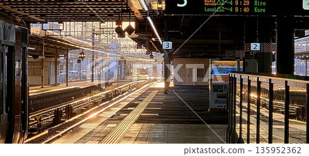 The station platform in the early morning with the morning sun shining in The station platform in the early morning with the morning sun shining in 135952362
