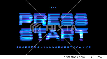 Press Start Digital Noice Font Logo Alphabet Vector Glitch Letters Set Modern Typography, Creative Typographic Design for Play Button, Game UI Headline, Display Fonts. Vector Typeface Press Start Digital Noice Font Logo Alphabet Vector Glitch Letters Set Modern Typography, Creative Typographic Design for Play Button, Game UI Headline, Display Fonts. Vector Typeface 135952523