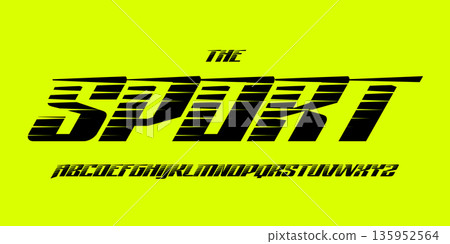 Airforce sports alphabet, sharp dynamic letters, bold speed font for racing competitive branding, aerodynamic headline, athletic typography, modern typographic design. Vector typeset Airforce sports alphabet, sharp dynamic letters, bold speed font for racing competitive branding, aerodynamic headline, athletic typography, modern typographic design. Vector typeset 135952564