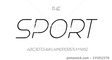 Minimal Futuristic Sport Font Alphabet with Elegant Thin Lines on White Background, Modern Display Typeface for Tech Interfaces, Fashion Branding, and Digital Posters. Vector Illustration. Minimal Futuristic Sport Font Alphabet with Elegant Thin Lines on White Background, Modern Display Typeface for Tech Interfaces, Fashion Branding, and Digital Posters. Vector Illustration. 135952570