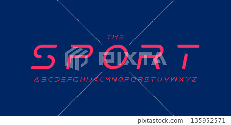 Minimal sport space alphabet with sleek sharp letters and cosmic glow. Modern sci-fi font for gym branding, race posters, racing logo and headline. Vector typeset. Minimal sport space alphabet with sleek sharp letters and cosmic glow. Modern sci-fi font for gym branding, race posters, racing logo and headline. Vector typeset. 135952571