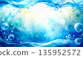 Beautiful watercolor-painted underwater bubbles and waves frame background material (horizontal 16:9) 135952572