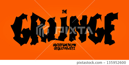Rough Grunge Font Logo Alphabet Uneven Letter Set Horror Typography, Sharp Psycho Typographic Design for Punk Music Title Text, Typo Poster Headline, Hand Written Crooked Fonts. Vector Typeface Rough Grunge Font Logo Alphabet Uneven Letter Set Horror Typography, Sharp Psycho Typographic Design for Punk Music Title Text, Typo Poster Headline, Hand Written Crooked Fonts. Vector Typeface 135952600