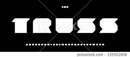 Thick Techno Font Logo Alphabet Blocky Geometric Shapes Letter Set Modern Typography, Heavy Typographic Design for Futuristic Title, Sci-fi Poster Headline, Cyber Tech Large Fonts. Vector Typeface Thick Techno Font Logo Alphabet Blocky Geometric Shapes Letter Set Modern Typography, Heavy Typographic Design for Futuristic Title, Sci-fi Poster Headline, Cyber Tech Large Fonts. Vector Typeface 135952606