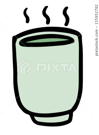 Hand drawn hot matcha drink mug for cafe, Japanese restaurant, drink menu, recipe decoration, sticker, department store, supermarket, mart, beverage, kitchenware, office snack, breakfast, lunch 135952782