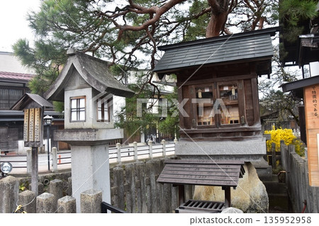 The old townscape of Takayama City, Gifu Prefecture, Japan. The Akiha Shrine, known as Akiha-sama, is a shrine dedicated to fire prevention and family safety. 135952958