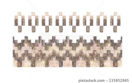 Authentic ornament of Iceland. Seamless beige brown geometric border pattern with crosses. Watercolor isolated clip art. For fashion magazines, wear design, travel maps, cards and banners. 135952995
