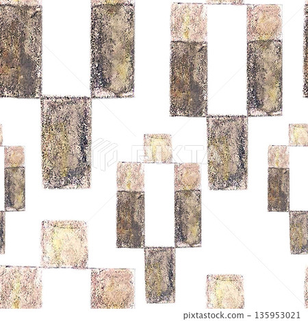 Brown and beige geometric rectangle cells. Watercolor seamless checkered pattern plaid. For clothes fashion, kitchen ware, gardens sketches, restaurant menu design banners and backgrounds. 135953021