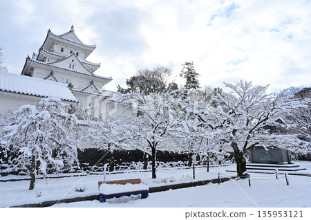 白雪皚皚的城堡天守閣和公園(大垣城) 白雪皚皚的城堡天守閣和公園(大垣城) 135953121
