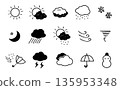 Hand-drawn line drawing weather icon set 135953348
