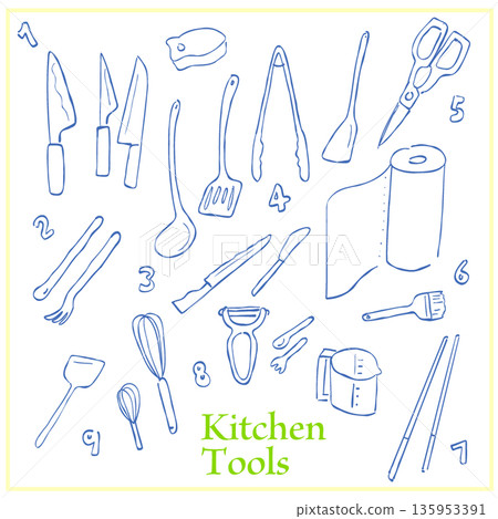 A simple vector illustration set of hand-drawn line kitchen tools 135953391