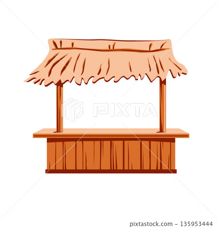 Wooden beach bar on white background. Vector illustration. Sea elements for greeting cards, decoration, magazines, banners, menu, patterns and designs. 135953444
