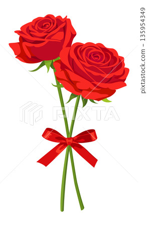 Bouquet of red roses and ribbon (transparent background) Illustration of a gift of love and passion Bouquet of red roses and ribbon (transparent background) Illustration of a gift of love and passion 135954349