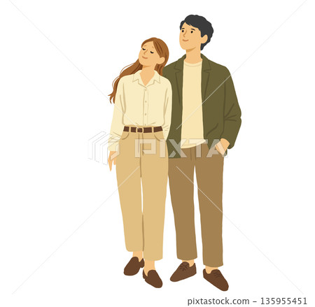 情侶並肩站立的戶外插圖 情侶並肩站立的戶外插圖 135955451