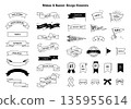 Monochrome line drawing ribbon, banner and flag design material set 135955614