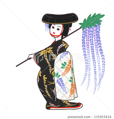 富士娘，歌舞伎女舞者，日本舞蹈與紫藤花 135955618