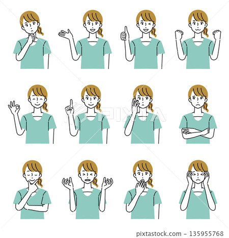 Young lady's facial expression set 135955768