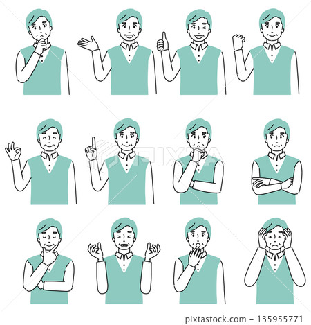 Senior man's facial expression set 135955771