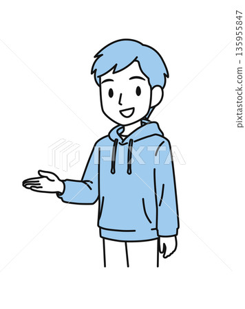 插畫材料：一位身著休閒服的男士正在指路 135955847