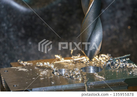 Hole Making Process on Metal Plate by Drill Tool on NC Milling Machine 135955878