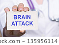 The healthcare professional is holding a BRAIN ATTACK card. 135956114