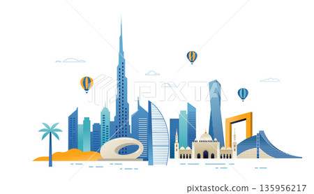 Dubai skyline illustration. United Arab Emirates cityscape design 135956217