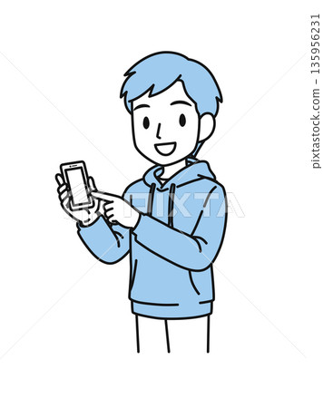 插畫素材:一名身著休閒裝的男子正在操作智慧型手機 插畫素材:一名身著休閒裝的男子正在操作智慧型手機 135956231