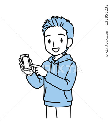 插畫素材:一名身著休閒裝的男子正在操作智慧型手機 插畫素材:一名身著休閒裝的男子正在操作智慧型手機 135956232