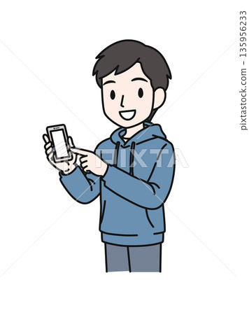 插畫素材:一名身著休閒裝的男子正在操作智慧型手機 插畫素材:一名身著休閒裝的男子正在操作智慧型手機 135956233