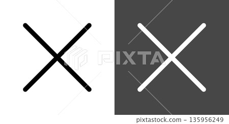 Simple cross mark icon illustration set in black and white 135956249
