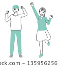 Illustration of smiling young men and women doing fist pumps 135956256