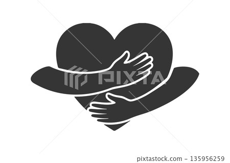 Silhouette icon of two hands embracing a heart Silhouette icon of two hands embracing a heart 135956259