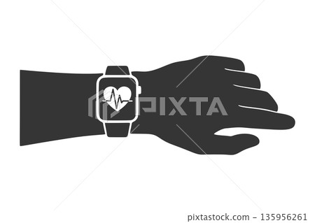 Smartwatch and electrocardiogram silhouette icon 135956261