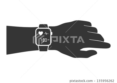 Silhouette icon of a hand wearing a smartwatch 135956262