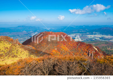 從登山步道上可以看到美俁山北峰的秋葉。 從登山步道上可以看到美俁山北峰的秋葉。 135956365