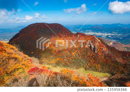 從登山步道上可以看到美俁山北峰的秋葉。 從登山步道上可以看到美俁山北峰的秋葉。 135956366