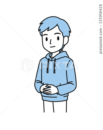 Illustration material of a man in casual clothes standing with his hands clasped in front of him Illustration material of a man in casual clothes standing with his hands clasped in front of him 135956428