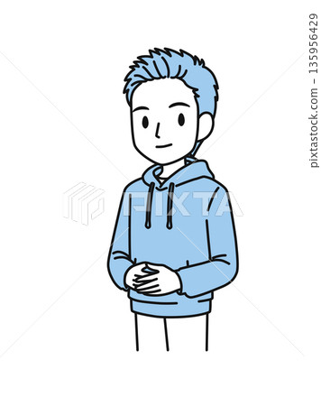 Illustration material of a man in casual clothes standing with his hands clasped in front of him Illustration material of a man in casual clothes standing with his hands clasped in front of him 135956429